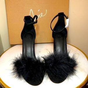 Joie fur-accented black heels